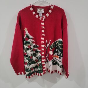 Vintage Tiara Womens Cardigan Ugly Christmas Sweater Size Large Full Zip Snowman